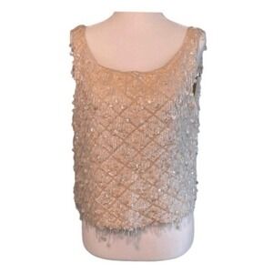 Vintage 60s Cavanagh 100% Beaded Sequin Wool Sweater Vest Ivory Cream L